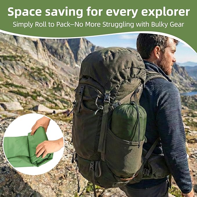 Camping Sleeping Pad, Extra-Thick Camping Mattress with Pillow, Built-in Foot Pump 3.56" Ultralight Inflatable Sleeping Pads for Camping Hiking Backpacking Traveling Tent, Green, Single