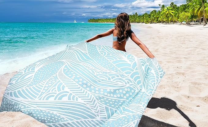 WIWIGO Beach Blanket Waterproof Sandproof Beach Mat 79" X 83"/10'x9'for 2-8 Adults Quick Drying Outdoor Picnic Mat Beach Accessories for Travel, Camping, Hiking