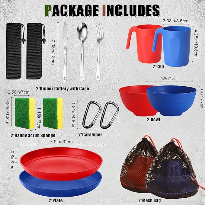 Scout Camping Mess Kit for Person Boy Scout Dishes Set Girl Scout Mess Kit with Mesh Bag Reusable Light Weight Eating Utensils Plastic Camping Cutlery Set for Travel Camp