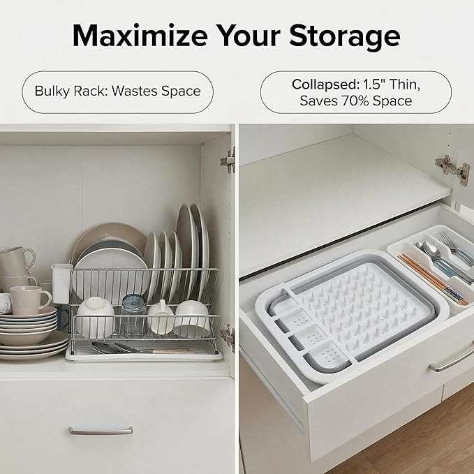 Telescopic Dish Rack, Folding Dish Drying Rack | Foldable Dish Drainer & Storage Rack, Portable Foldable Dinnerware Organizer for Home Kitchen, RV, Camping, Multifunctional Tableware Storage