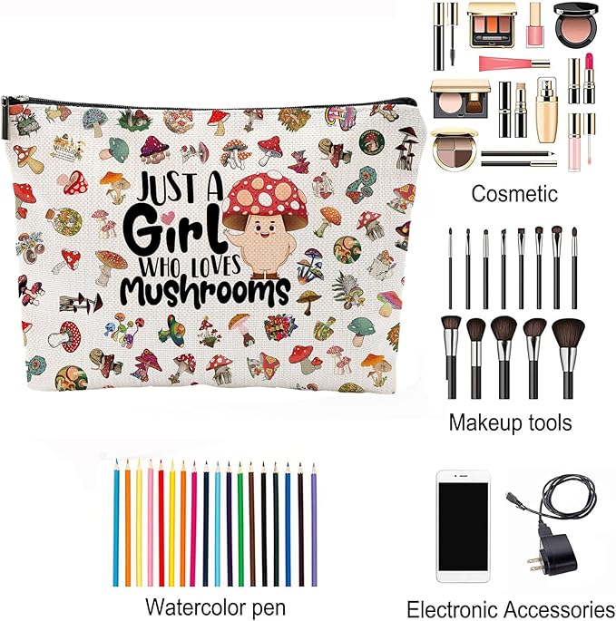 Mushroom Makeup Bag & Stuff - Mushroom Themed Gifts for Women & Lovers