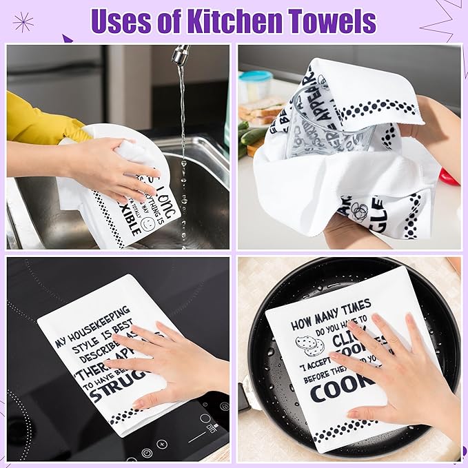R HORSE Funny Saying Kitchen Dish Towels - 5Pcs Adult Sarcasm Cleaning Dishcloth Humor Sarcasm Word Absorbent Bar Quick Dry Hand Towel Tea Towels Birthday for Women Men Housewarming Decor