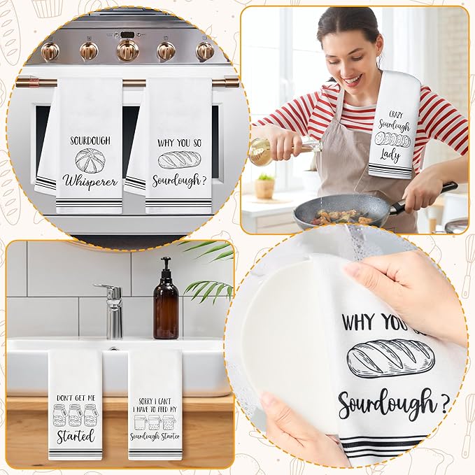 R HORSE Funny Kitchen Dish Towels - 5Pcs Sourdough Tea Bread Kitchen Hand Towels, Soft Absorbent Cleaning Dishcloth Bread Making Baking Gifts for Women Hostess Baking Lovers Sourdough Accessories