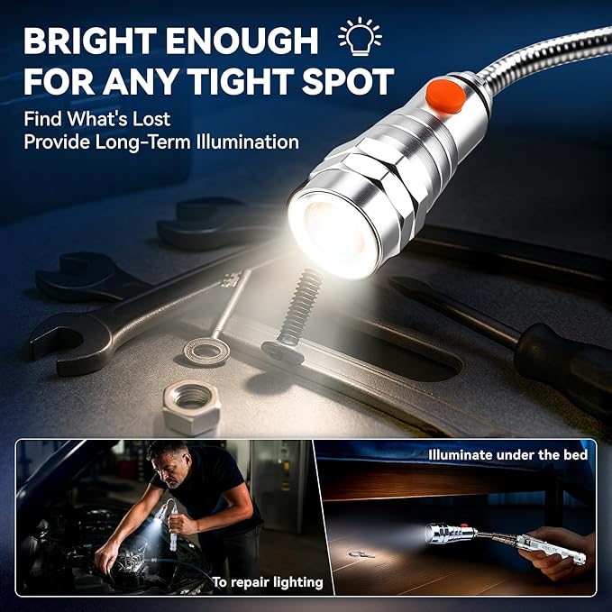 VIBELITE Extendable Magnetic Flashlight with Telescoping Magnet Pickup Tool-Cool Gadget Gifts for Men, Women, Him, Teen Boys, Husband, Dad, Father, Mechanic, Birthday Gifts for Men, Silver