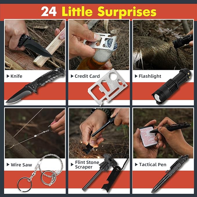 VEITORLD Gifts for Men Dad Husband Him Fathers Day, Survival Gear and Equipment 12 in 1, Survival Kits, Cool Unique Fishing Hunting Anniversary Birthday Gifts for Him Teen Boy Boyfriend Women