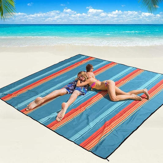 WIWIGO Beach Blanket Waterproof Sandproof Beach Mat 79" X 83"/10'x9'for 2-8 Adults Quick Drying Outdoor Picnic Mat Beach Accessories for Travel, Camping, Hiking
