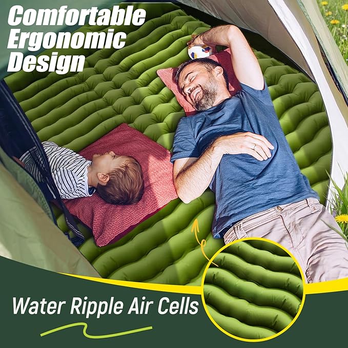 Yuzonc Double Sleeping Pad - Self Inflating 4" Extra-Thick for 2 Person with Pillow Built-in Foot Pump Inflatable Sleeping Mat for Backpacking, Hiking, Traveling, Tent, Portable Camping Mat