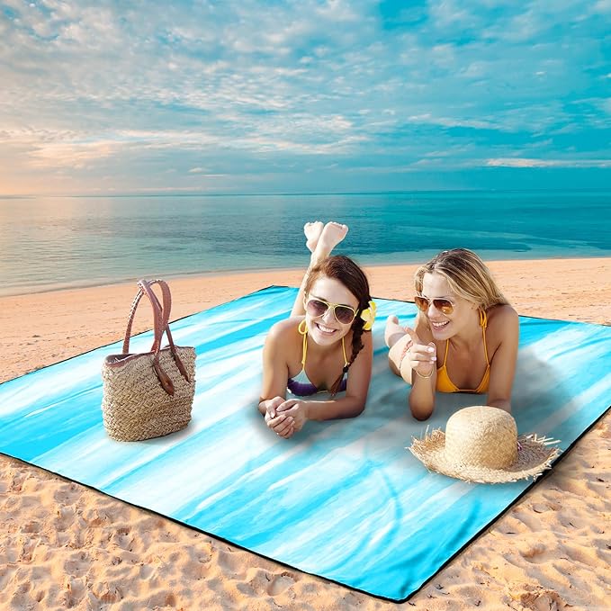 WIWIGO Beach Blanket Waterproof Sandproof Beach Mat 79" X 83"/10'x9'for 2-8 Adults Quick Drying Outdoor Picnic Mat Beach Accessories for Travel, Camping, Hiking