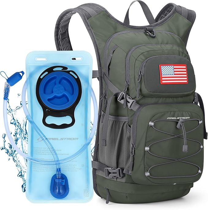 Maelstrom Hydration Hiking Backpack with 2L/3L Water Bladder, High Flow Bite Valve Water Backpack for Men Women Lightweight Insulation for Hiking, Cycling, Running, Climbing, Camping
