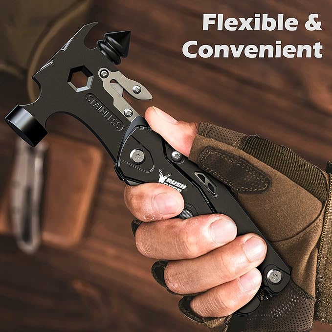 Rush Deer Camping Essentials Multitool,16 in 1 Multi Tool Survival Gear with Hammer, Pliers, Knife, Screwdrivers, Bottle Opener & Car Safety Hammer, for Camping, Hiking, Gift for Dad Him
