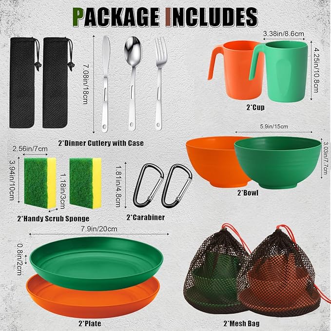 Scout Camping Mess Kit for Person Boy Scout Dishes Set Girl Scout Mess Kit with Mesh Bag Reusable Light Weight Eating Utensils Plastic Camping Cutlery Set for Travel Camp