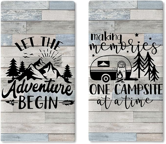 Camper RV Kitchen Dish Towels Set of 2, Making Memories One Campsite at Time Drying Hand Towel Baking Cooking Cloth, Camping Adventure Farmhouse Bathroom Home Decoration 18 x 26 Inches