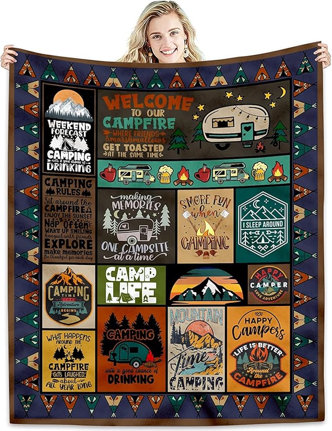 Camping Gifts Blanket 80"X 60", Cool Camping Gifts for Women/Men - Funny Present for Rv Camp - Camper Gifts for Boy/Girl - Best Camper Gift Ideas - Summer Camp Souvenirs Gifts Throw