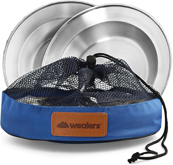 Wealers Stainless Steel Plate Set - 8.5 inch Ultra-Portable Dinnerware Set BPA Free Plates for Outdoor Camping | Hiking | Picnic | BBQ | Beach