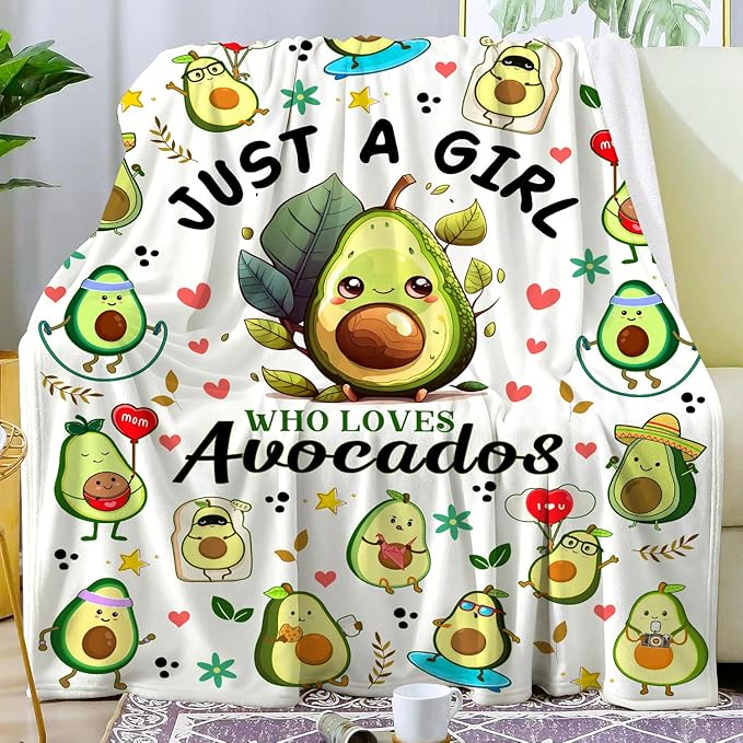 Cute Avocado Blanket Cartoon Avocados Throw Blankets Soft Fruit Avocado Plush Stuff Blankets Best Christmas Birthday Gifts for Girls Women Kids Adults 60"x50"