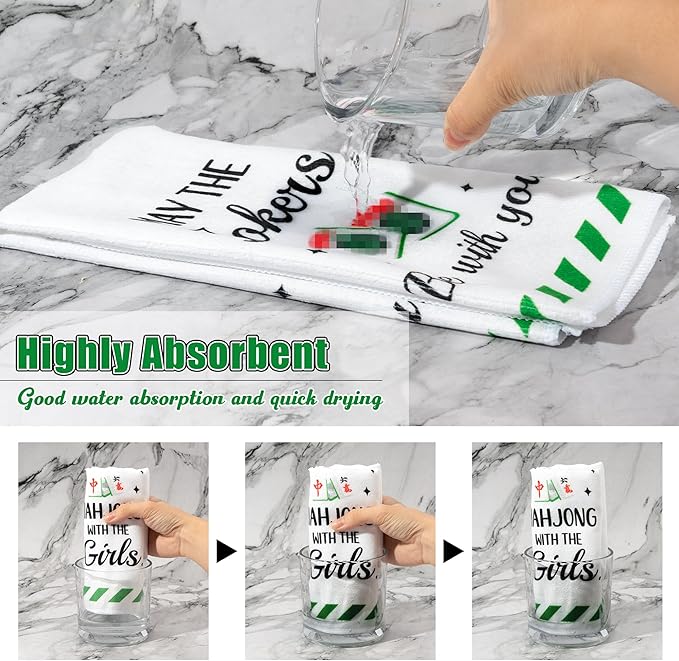 R HORSE Mahjong Kitchen Dish Towel - 5Pcs Mahjong Cleaning Dishcloth Funny Absorbent Bar Quick Dry Hand Towel Tea Towels Xmas Holiday Birthday Gift for Women Men Game Lovers Housewarming Decoration