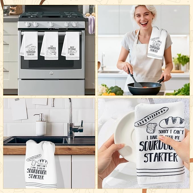 R HORSE Funny Baking Kitchen Dish Towels - 5Pcs Bread Theme Cleaning Dishcloth Bread Making Baking Absorbent Bar Quick Dry Hand Towel Tea Towels Birthday for Women Men Housewarming Decor