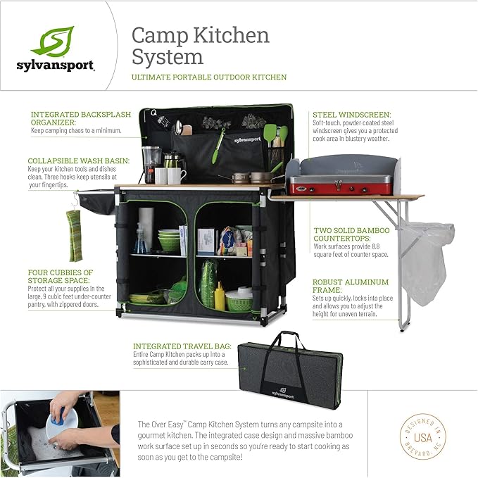 SylvanSport Outdoor Camp Kitchen System for Easy Cooking, Clean Up, Camping Meal Prep, Glamping and Camping Essentials, Dine-o-Max Large Version