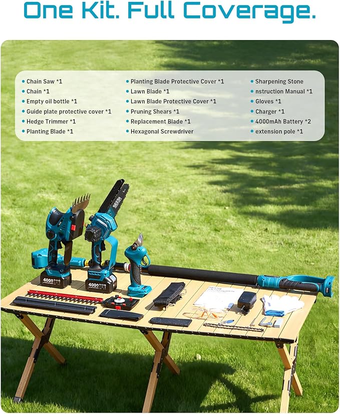 SEESII Cordless Pole Chainsaw, Hedge Trimmer, Pruning Shears, 4000mAh Battery Powered Extendable Garden Tool Kit for Outdoor Use, Electric Long Reach Saw, Hedge and Grass Trimmer, Pruner for Yard Care