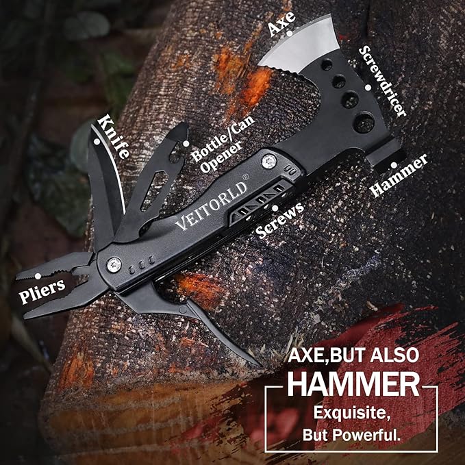 VEITORLD Fathers Day, Gifts for Men Dad Husband from Daughter Son, Survival Gear and Equipment, Multitool Axe Hammer Camping Accessories, Unique Hunting Fishing Gift Ideas for Him Boyfriend Grandpa