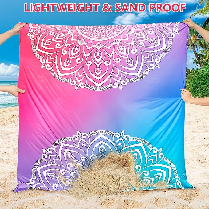 WIWIGO Beach Blanket Waterproof Sandproof Beach Mat 79" X 83"/10'x9'for 2-8 Adults Quick Drying Outdoor Picnic Mat Beach Accessories for Travel, Camping, Hiking