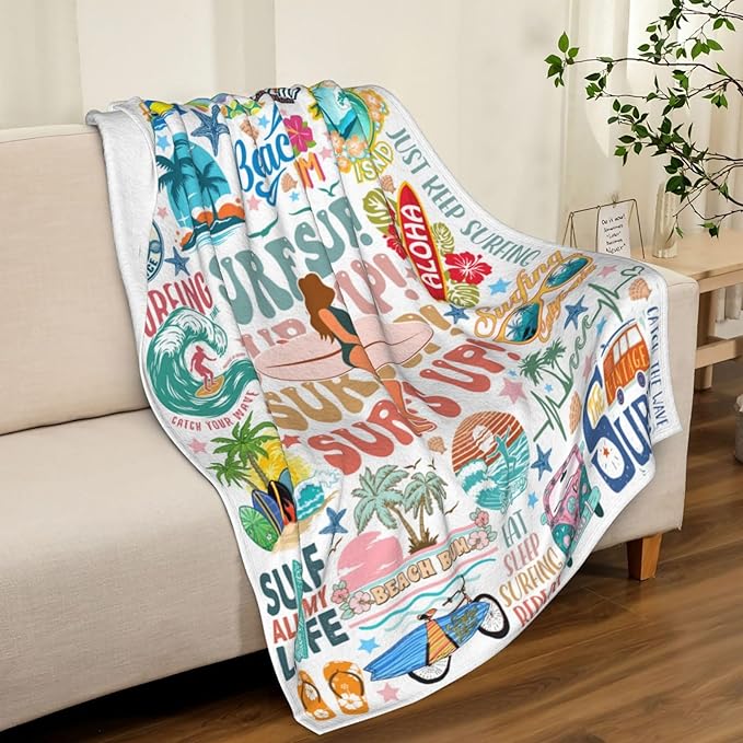 Surfing Blanket Merch Soft Cozy Flannel Surfing Sports Theme Throw Blanket Decor Bedding Beach Outdoor Sport Throw Blankets Gifts for Girls Women Kids Adults 60"x50"
