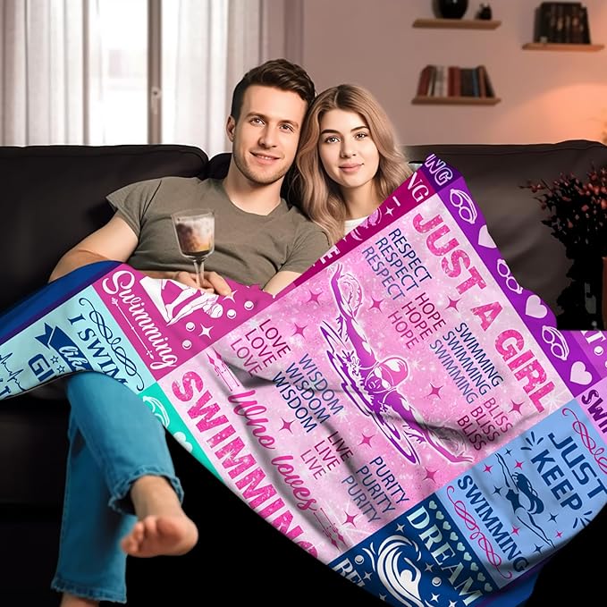 Swimming Gifts for Swimmers Blanket Swimming Stuff Swim Team Plush Blankets and Throws Swim Gifts for Swimmers Women Girls Boys Men Teens Birthday Party Decorations 80"X60"