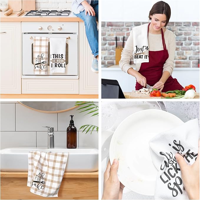 R HORSE 5Pcs Funny Kitchen Dish Towel Set Absorbent Quick Dry Cloth Dish Tea Towels Reusable Bar Hand Dishcloths Decor for Bathroom Kitchen Home Supplies
