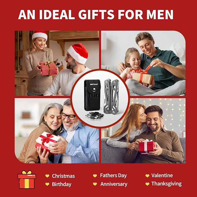Father‘s Day Gifts for Men Dad Him, WETOLS 21-in-1 Multitools with Pocket Knife, Stainless Steel Self-locking Pliers with 8 Screwdriver Bits, Multi Tool Survival Gear, EDC Knife with Pouch for Outdoor