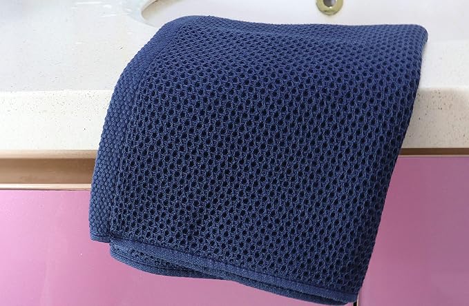 Mia'sDream Cotton Hand Towels for Bathroom, Waffle Weave Bath Guest Gym Towels, Soft and Absorbent Kitchen Towels Set Tea Towels, 13inch x 28inch 3 Pack (Navy Blue)