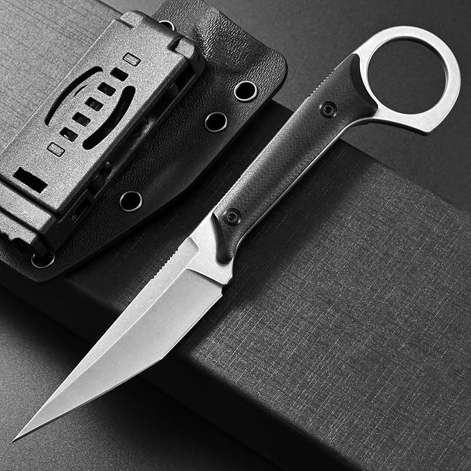 Ccanku C1140 Fixed Blade Knife, D2 Blade G10 Handle Claw Knife for Outdoor,EDC Tool, Survival, Hiking, Camping(Silver)
