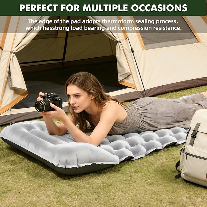 HiiPeak Camping Sleeping Pad, Suede Top Camping Mat with Pillow, Built-in Foot Pump Inflatable Sleeping Pads Compact for Camping Backpacking Hiking Traveling Tent