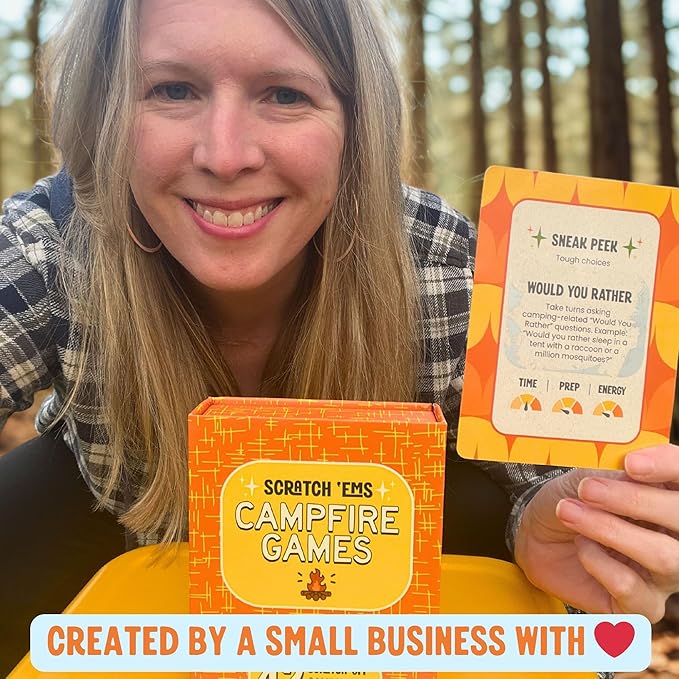 Scratch 'Ems Campfire Games | 42 Scratch Off Cards for Outdoor Summer Fun | Camping Card Games for Kids & Family | Screen-Free Entertainment, Perfect Camping Gifts for Kids & Family