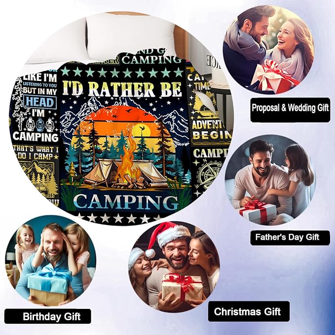 Camping Blanket Gift for Men or Woman,Camping Stuff Camping Lovers thorw Blankets for Camper Outdoor,Gifts for Campers on Birthday Christmas Thanksgiving 80"x60"