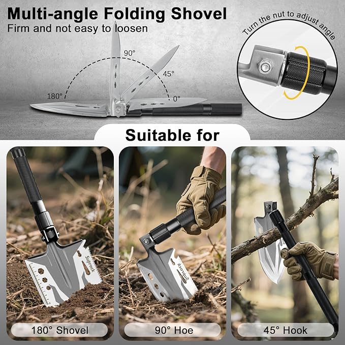 Survival Shovel High Carbon Steel Tactical Shovel Axe Folding Entrenching Tool Camping Hiking Shovel Carrying Pouch Car Emergency Survival Gear