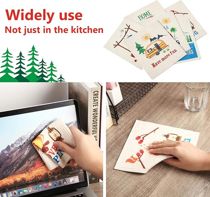 Patelai 6 Pcs Swedish Kitchen Dish Towels Camping Reusable Cleaning Cloths Replace Paper Towels Washable No Odor Fast Drying Sponge Cloth Cleaning Cloths Printed with Funny Sayings Gift for Christmas