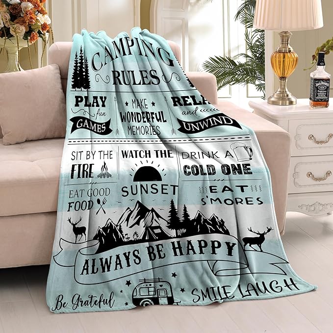 Camping Gifts for Women/Men, Camping Rules Blanket, Camp Stuff, Camp Essentials, Camper Decor for Outdoors, RV Owners Travel 60"x50"