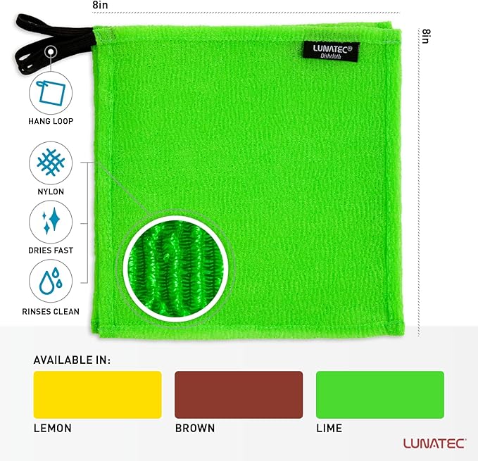 Lunatec® Odor-Free Kitchen Dishcloths. A Scrubber and scouring pad for All Surfaces. Safe for Non-Stick. (6-Pack)