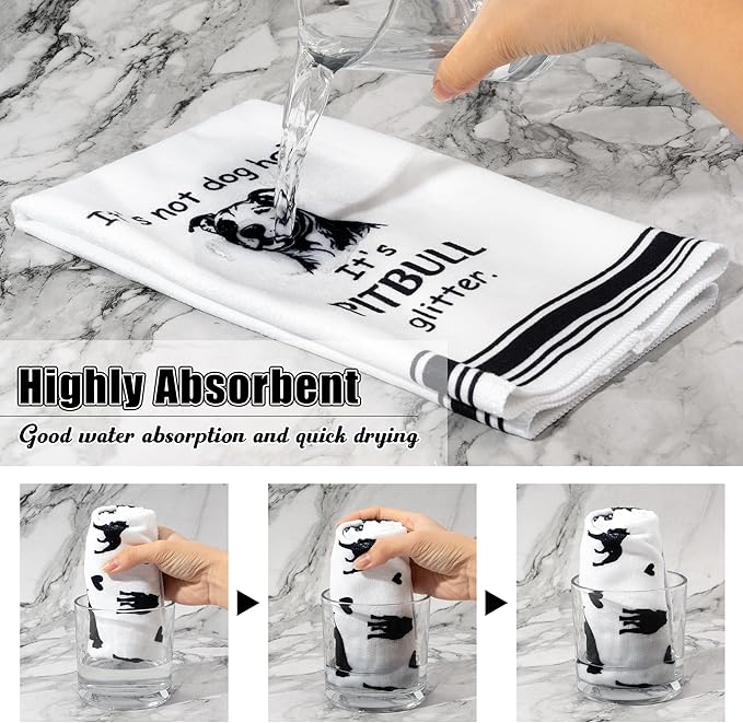 R HORSE Pitbull Kitchen Dish Towel - 5Pcs Cute Pitbull Cleaning Dishcloth Animal Dog Absorbent Bar Quick Dry Hand Towel Tea Towels for Women Housewarming Birthday Bathroom Kitchen Home Decors