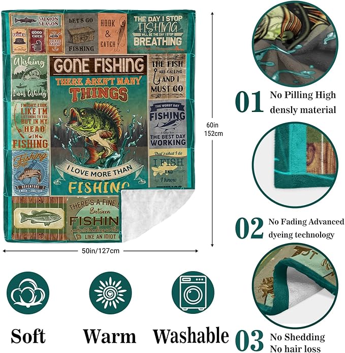 Ryubein Fishing Gifts for Men, Fishing Gifts, Gifts for Fishermen, Fishings Present for Men Women Teen Boys Dad Unique, Gifts for Man Who Love Fishings, Fishing Blanket 50" X 60"
