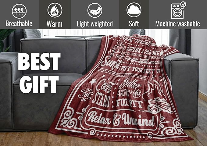 Camping Gifts for Women Men Lovers Throw Blanket, Happy Campers Decor Outdoor, RV Campsite Travel Hiking - Fire Pit, 60" x 80"