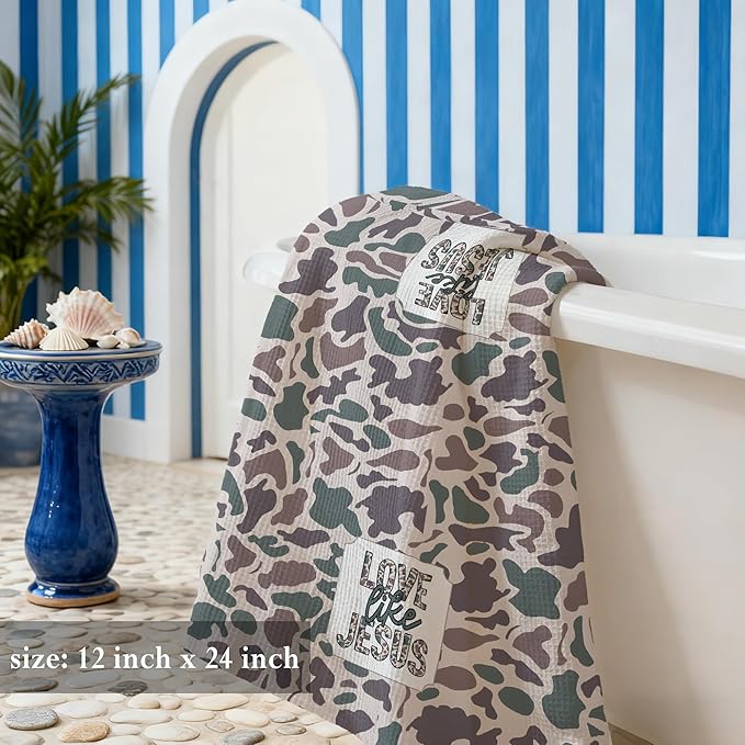 Vintage Camo Christian Kitchen Towels 16x24,Camouflage Farm Christian Decorative Hand Towels for Bathroom,Love Like Jesus Dish Tea Towels for Kitchen Bathroom