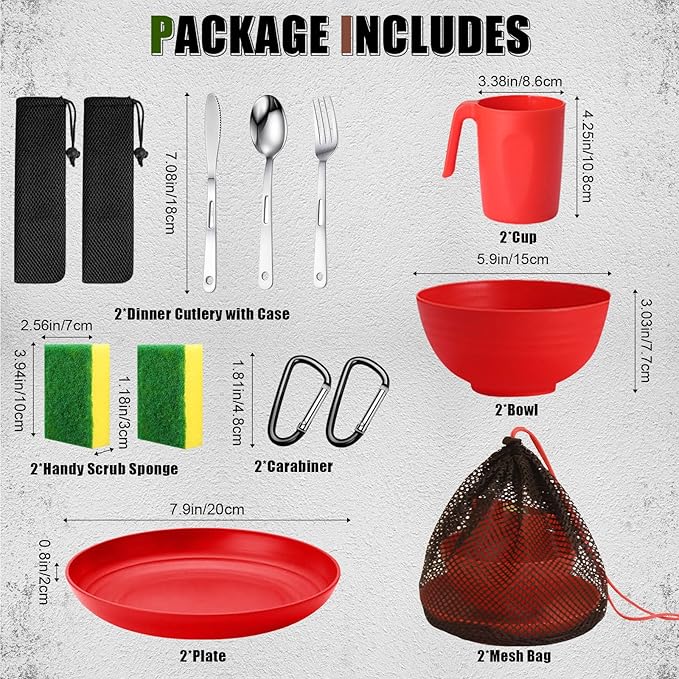 Scout Camping Mess Kit for Person Boy Scout Dishes Set Girl Scout Mess Kit with Mesh Bag Reusable Light Weight Eating Utensils Plastic Camping Cutlery Set for Travel Camp