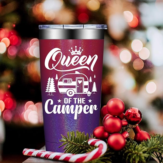 Camping Gifts for Women - Mothers Day Birthday Gifts for RV Owners - Gift Ideas for Enthusiasts, Owners, Outdoors, Camping - Queen of the Camper - 20oz Tumbler