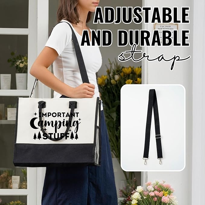 InnoBeta Camping Gifts for Women, Canvas Tote Bag for Mom, Frineds, Coworkers, Bag with Top Zipper Closure and Shoulder Strap