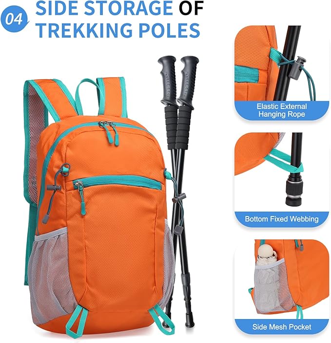 Hiking Daypack Packable, Camping Backpack Water Resistant Lightweight Polyester for Men Women Travel Outdoor