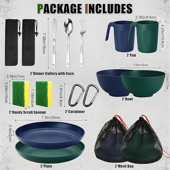 Scout Camping Mess Kit for Person Boy Scout Dishes Set Girl Scout Mess Kit with Mesh Bag Reusable Light Weight Eating Utensils Plastic Camping Cutlery Set for Travel Camp