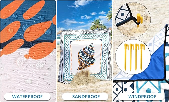 WIWIGO Beach Blanket Waterproof Sandproof Beach Mat 79" X 83"/10'x9'for 2-8 Adults Quick Drying Outdoor Picnic Mat Beach Accessories for Travel, Camping, Hiking