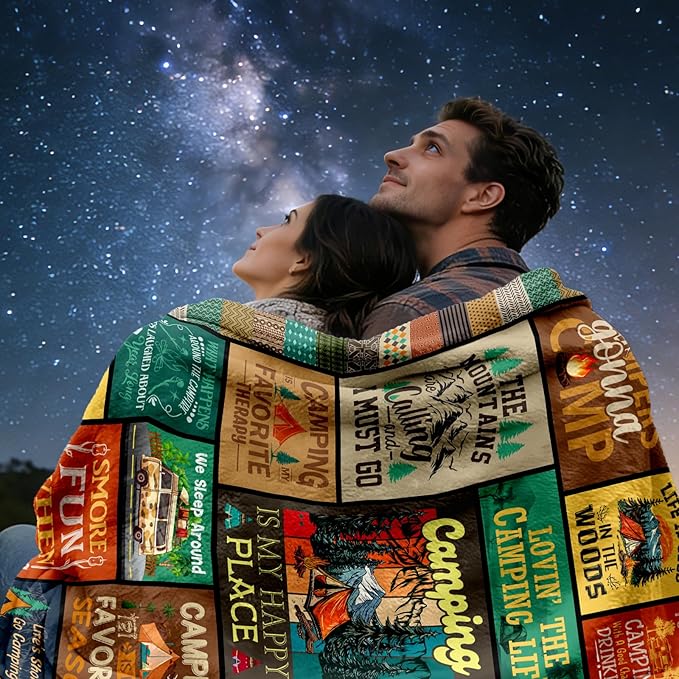 Camping Gifts for Women, Camping Blanket 60"x50", Camping Gifts for Men, Camper Gift for Couples Woman Lovers Girls Boys, Camper Gift Ideas for Birthday Christmas