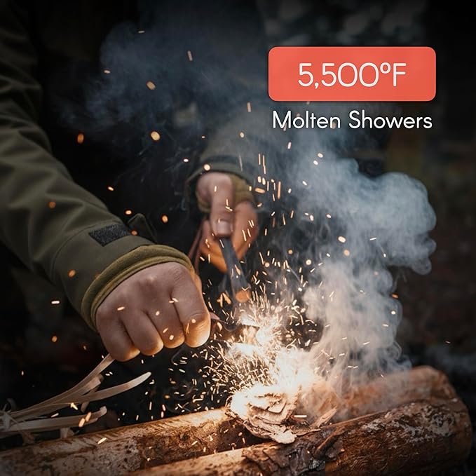 Überleben | Hexå Ferro Rod Fire Starter Survival Tool – Up to 20,000 Strikes, 1/2" Thick Hexagon Fire Steel with Multi-Tool Striker & Lanyard – Waterproof Camping Essentials
